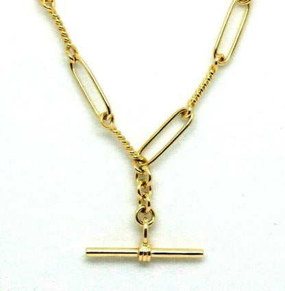 Genuine New Handmade PaperClip 9ct Yellow, Rose or White Gold Paper Clip Chain Necklace with T-Bar