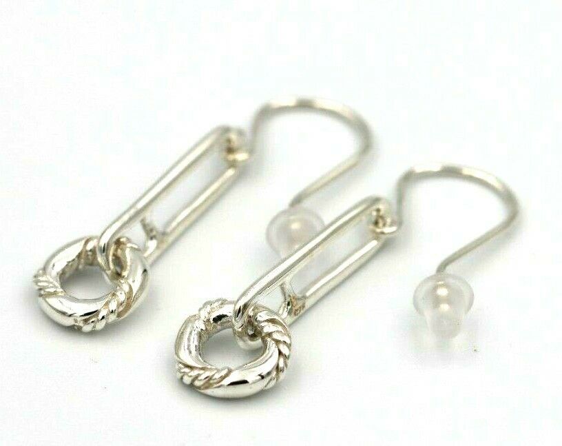 Sterling Silver 925 Drop Paperclip Circle Hook Earrings