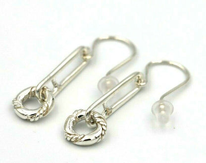 Sterling Silver 925 Drop Paperclip Circle Hook Earrings