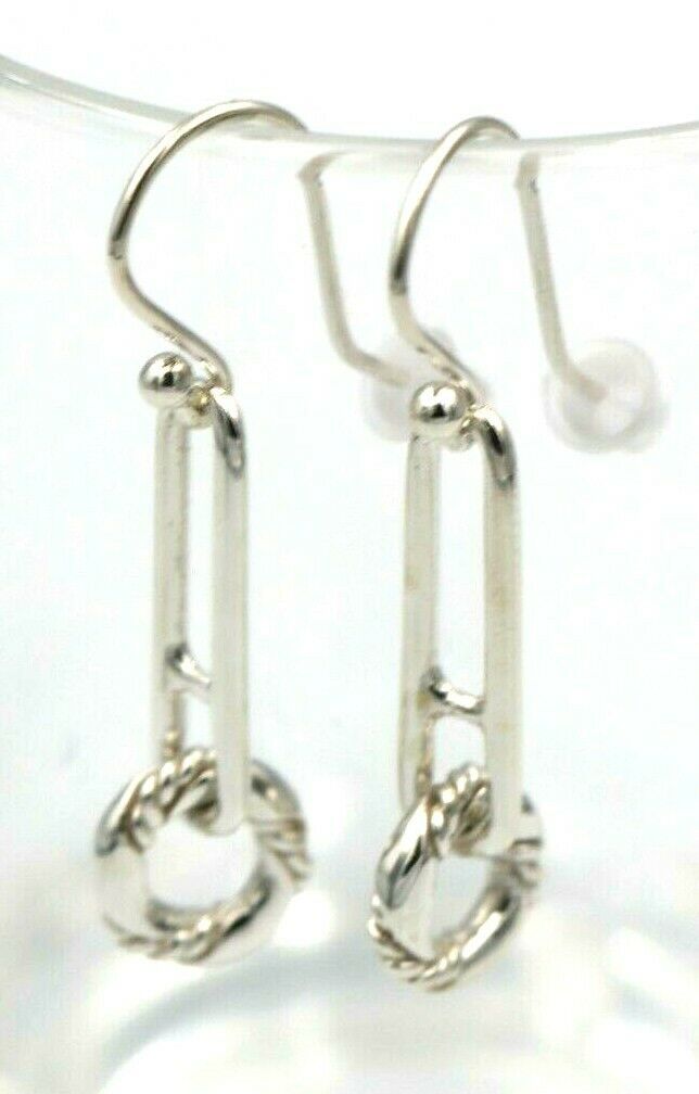 Sterling Silver 925 Drop Paperclip Circle Hook Earrings