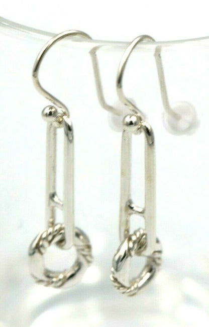 Sterling Silver 925 Drop Paperclip Circle Hook Earrings