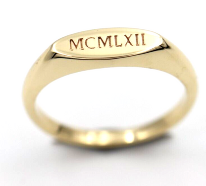 Genuine Solid 9ct Yellow, Rose or White Gold Signet Ring Engraved Initials or Numbers