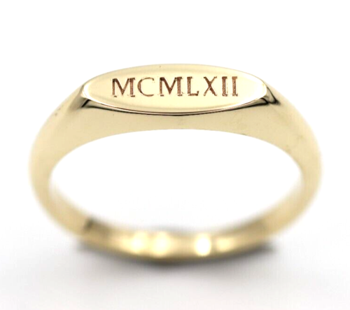 Genuine Solid 9ct Yellow, Rose or White Gold Signet Ring Engraved Initials or Numbers