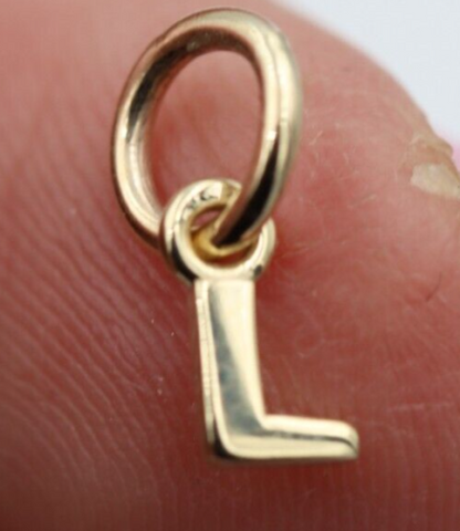 Genuine 9ct 9kt Genuine Very Small, Tiny Solid Yellow, Rose or White Gold Initial Pendant Charm L