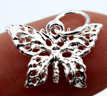 Sterling Silver 925 Small Filigree Butterfly Charm Pendant + jump ring