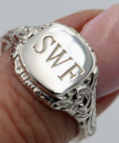 Genuine Solid Sterling Silver Square Engraved Signet Ring + Engraving - Choose your size