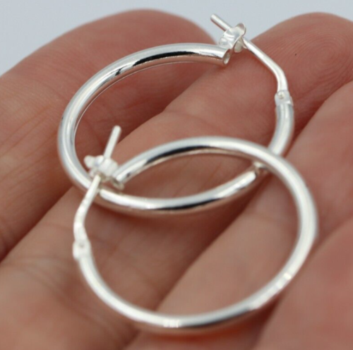 Genuine New Sterling Silver Hoop Earrings Plain 20mm