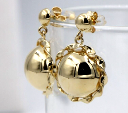 Genuine 9ct 9k 375 Yellow, Rose or White Gold Twisted 16mm Half Ball Stud Ball Earrings