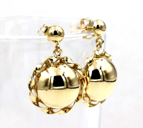 Genuine 9ct 9k 375 Yellow, Rose or White Gold Twisted 16mm Half Ball Stud Ball Earrings