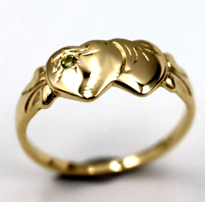 Genuine 9ct 9k 375 Yellow, Rose or White Gold Double Heart Signet Ring Peridot -August Birthstone