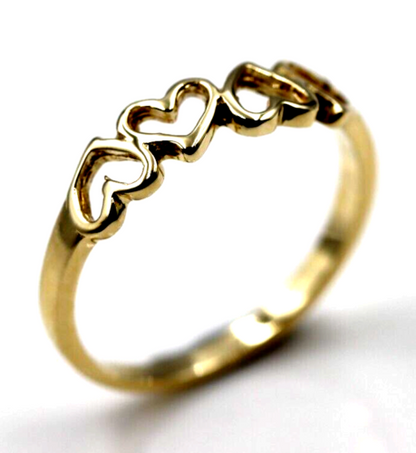 Solid 9ct 9kt 375 Yellow, Rose or White Gold Open Four Heart Signet Ring - Choose your size