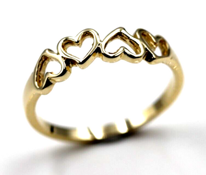 Solid 9ct 9kt 375 Yellow, Rose or White Gold Open Four Heart Signet Ring - Choose your size