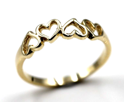 Solid 9ct 9kt 375 Yellow, Rose or White Gold Open Four Heart Signet Ring - Choose your size