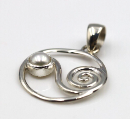 Genuine Sterling Silver 925 Freshwater Pearl Swirl Pendant