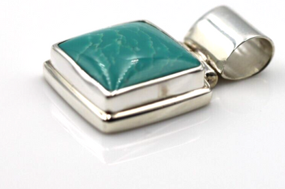 Genuine Sterling Silver 925 Blue Turquoise Set Square Pendant