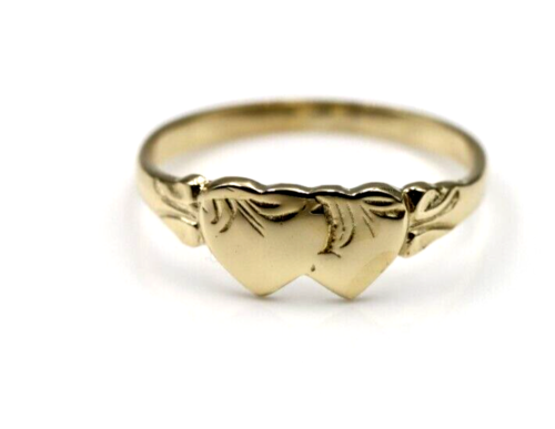 Size S, 9ct Yellow, Rose or White Gold Double Heart Signet Ring