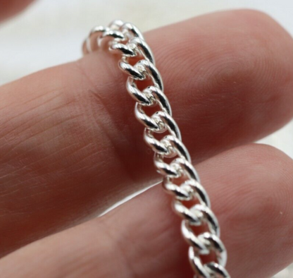Sterling Silver 925 Heavy 4mm Round Kerb Curb Chain Chain Necklace 42cm