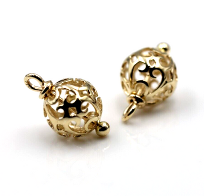 Kaedesigns 9ct 9K 375 Yellow, Rose or White Gold 10mm Filigree Flower Balls Charm Earrings