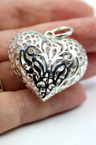 Genuine New Sterling Silver 925 Huge Heavy Large Filigree Heart Pendant