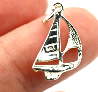 Genuine 9ct Yellow Gold or Sterling Silver Solid Yacht Boat Pendant or Charm