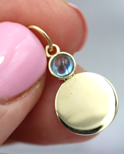 Genuine 9ct 9k 375 Yellow, Rose or White Gold 11mm Cabochon Topaz Filigree Disc Round Circle Pendant