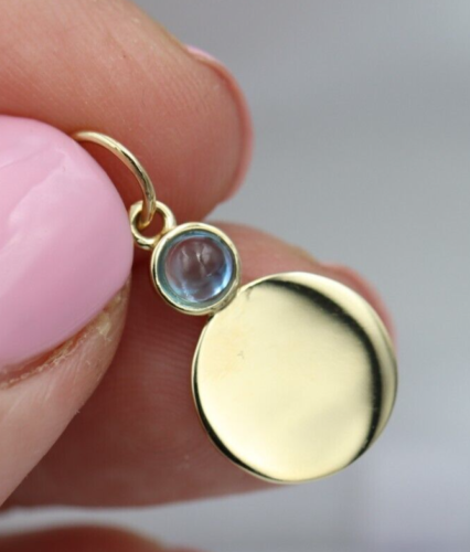 Genuine 9ct 9k 375 Yellow, Rose or White Gold 11mm Cabochon Topaz Filigree Disc Round Circle Pendant