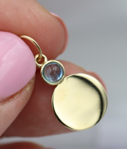 Genuine 9ct 9k 375 Yellow, Rose or White Gold 11mm Cabochon Topaz Filigree Disc Round Circle Pendant