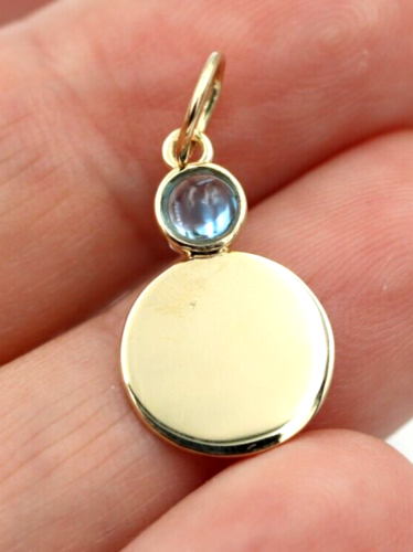 Genuine 9ct 9k 375 Yellow, Rose or White Gold 11mm Cabochon Topaz Filigree Disc Round Circle Pendant