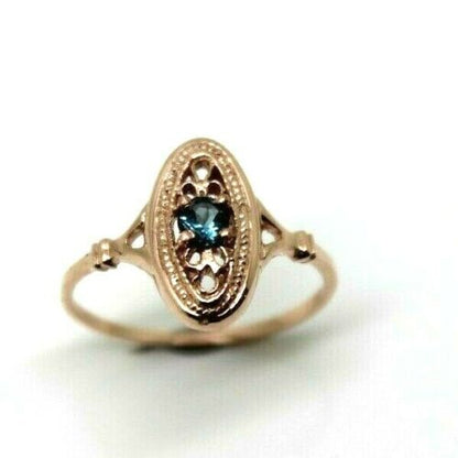 Genuine 9ct Yellow, Rose or White Gold Delicate London Blue Topaz Filigree Ring