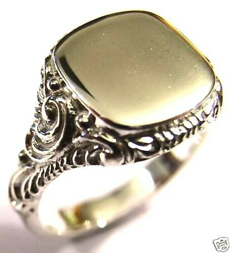 Genuine Mens Sterling Silver Square Engraved Signet Ring - Choose from Ring Sizes Z+1, Z+2 , Z+3, Z+4