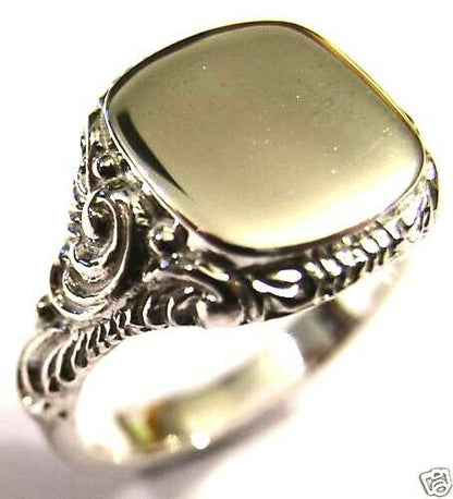 Genuine Mens Sterling Silver Square Engraved Signet Ring - Choose from Ring Sizes Z+1, Z+2 , Z+3, Z+4
