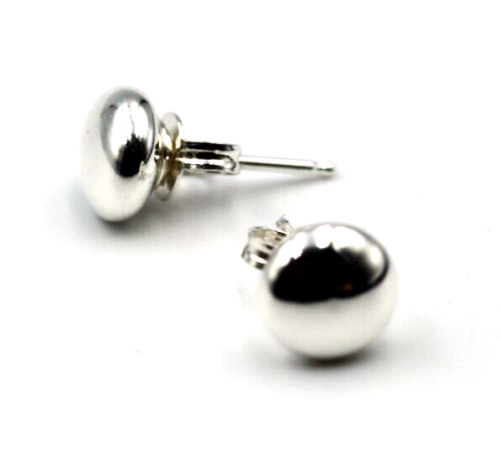 Genuine New Sterling Silver 925 Flat Flattened 6mm Stud Ball Earrings