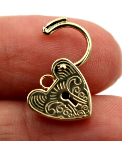 Genuine Small 11mm 9ct Yellow Gold Filigree Heart Pendant Padlock