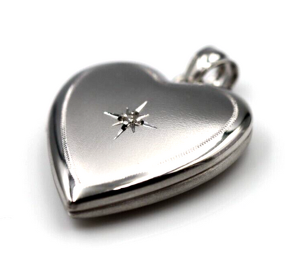 Sterling Silver 925 Heart Diamond Heart Brushed/Polished Locket
