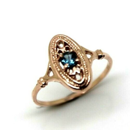 Genuine 9ct Yellow, Rose or White Gold Delicate London Blue Topaz Filigree Ring