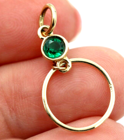 Genuine 9ct Yellow, Rose or White Gold Green Round Emerald Round Circle Pendant