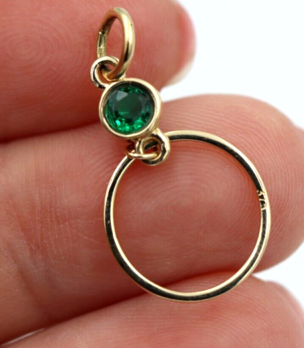 Genuine 9ct Yellow, Rose or White Gold Green Round Emerald Round Circle Pendant