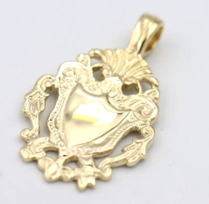 Genuine Solid 9K 9ct 375 Yellow, Rose or White Gold Filigree Shield FOB Pendant