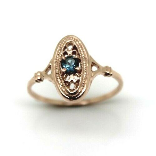Genuine 9ct Yellow, Rose or White Gold Delicate London Blue Topaz Filigree Ring