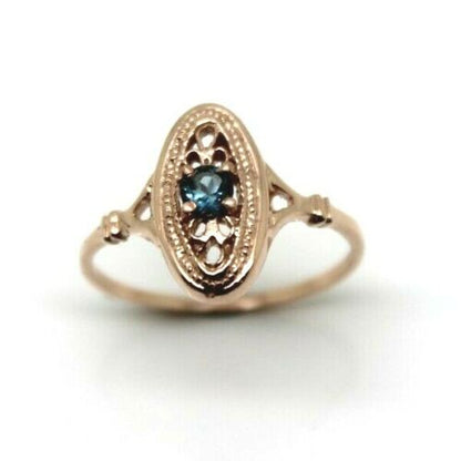 Genuine 9ct Yellow, Rose or White Gold Delicate London Blue Topaz Filigree Ring