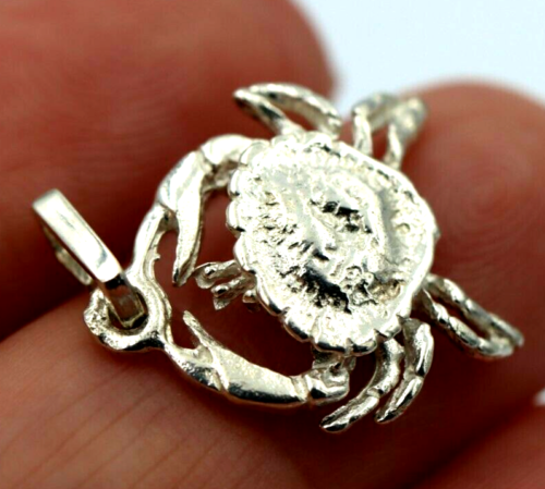 Genuine Sterling Silver 925 Solid Crab Cancer Zodiac Pendant  Charm