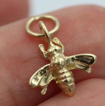 Genuine 9ct Yellow Gold Bee Pendant or Charm