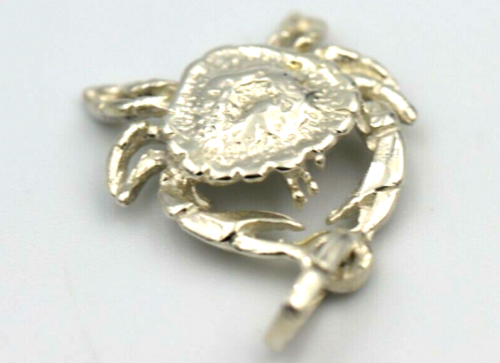 Genuine Sterling Silver 925 Solid Crab Cancer Zodiac Pendant  Charm