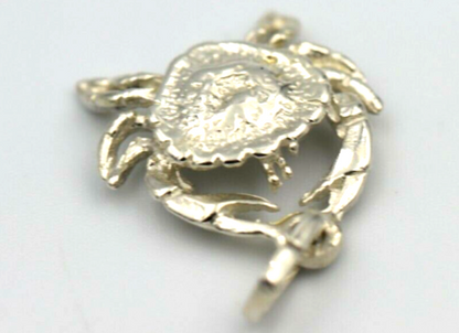 Genuine Sterling Silver 925 Solid Crab Cancer Zodiac Pendant  Charm