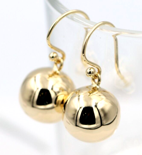 Kaedesigns Genuine 9ct 9kt 375 Yellow, Rose or White Gold 14mm Euro Ball Drop Earrings