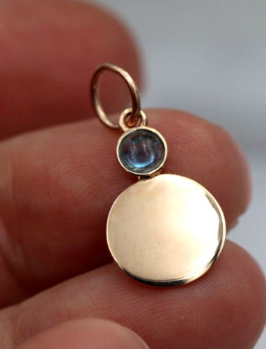 Genuine 9ct 9k 375 Yellow, Rose or White Gold 11mm Cabochon Topaz Filigree Disc Round Circle Pendant
