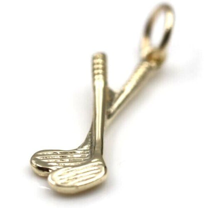 Solid 9ct 9k Yellow Or Rose Or White Gold Golf Clubs Or Hockey Bat Charm / Pendant