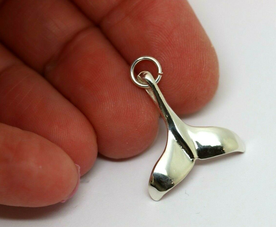 Genuine Sterling Silver 925 Large Whale Tail Solid Pendant Charm