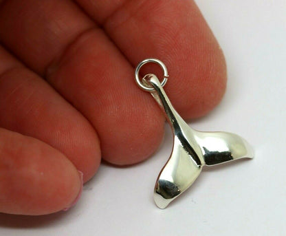 Genuine Sterling Silver 925 Large Whale Tail Solid Pendant Charm