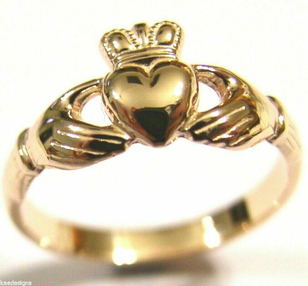 Genuine 9ct 375 Solid Yellow, Rose or White Gold Claddagh Celtic Friendship Ring In Your (Sizes L to S)